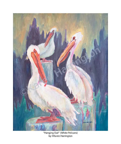 Hanging Out-(White Pelicans)- Limited Edition Giclée